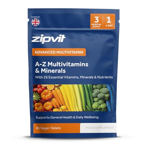 Zipvit A-Z Multivitamin Tablets, Vegan Multivitamin & Minerals for Men and Women, 90 Tablets (3-Month Supply), 26 Essential Vitamins & Minerals for Immune Support, Bone Health, and Energy