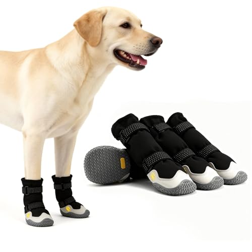 BECROWM Dog Boots for Winter Snowy Day Water-Resistant Dog Shoes for Small Medium Large Dogs Paw Protectors for Outdoor Hiking Walking (Black, 1# (Width 1.6inch) for 14-23lbs)