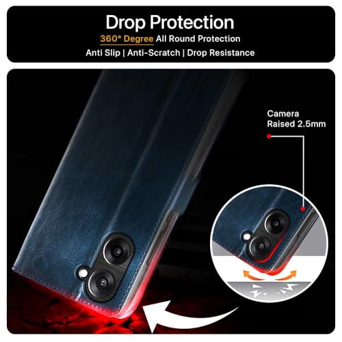 Image of FLIPPED Hand Stitched Honeycomb Dual Design Back Flip Cover Case for 1+ OnePlus Nord CE 5 5G (Shock Proof | Leather Finish | Wallet Case Card Holders & Stand) - Tanned Blue
