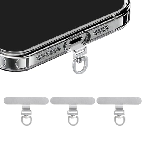 360 Rotating Stainless Steel Phone Tether Tab (Silvery 3-Pack) - Universal for iPhone & Other Phones (Fits Wristbands/Necklaces/Crossbody Straps)