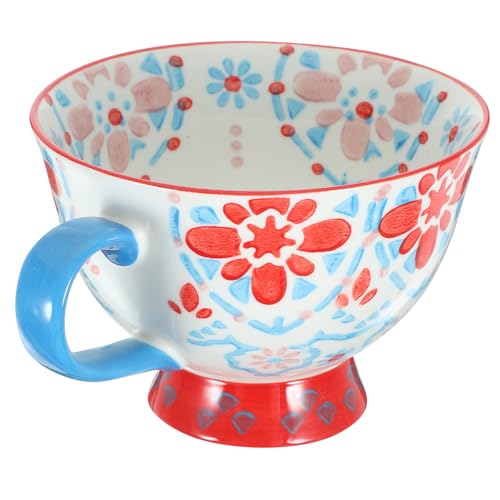 HOMSFOU Taza de Cerámica Grande Floral Pintada a Mano Taza para Desayuno y Avena Multifuncional para Leche Té y Agua Adecuado para Uso Doméstico