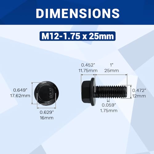Image of 8-Sets M12-1.75 x 25mm Grade 10.9 Flange Hex Bolts + Flange Nut + Flat Washer + Lock Washer Combo Pack, Black Oxide, for Automotive & Machinery