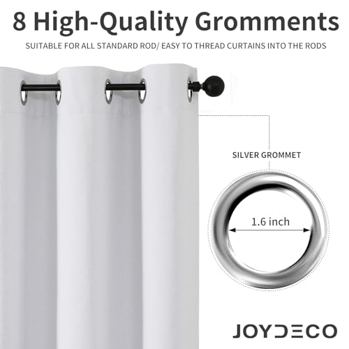 Image of Joydeco 100% Blackout Curtains 96 Inches Long 2 Panels Set, Thermal Insulated Long Curtains& Drapes 2 Burg, Room Darkening Drapes for Bedroom Living Room Window (Pure White, W52 x L96 Inch)
