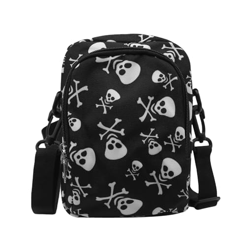 Unisex Skull Crossbody Bag for Women Men Funny Canvas Messenger Bag Ghost Purse Skeleton Purse Y2K Halloween Purses Black