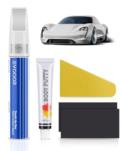 EVOOOR Gris Kit 2 en 1 para retoque de pintura de coche con masilla para carrocería – Solución rápida y fácil para reparar rayones y daños