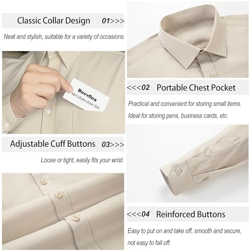 Men's Shirts Cotton Stretch Long Sleeve Formal Casual Button Down Dress Shirt for Business Wedding with Pocket3