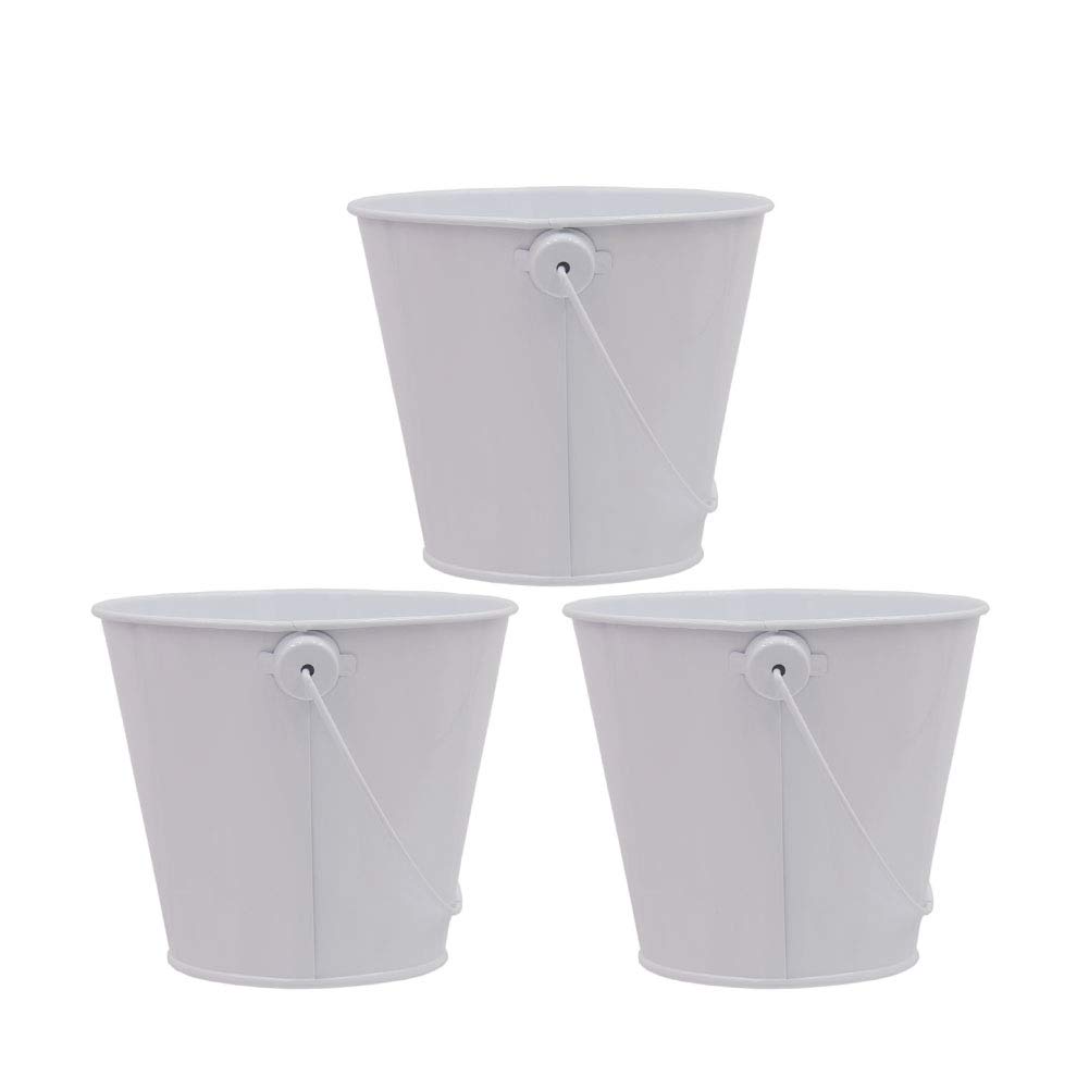 SCF2017 Cute 3 Pcs Mini Tinplate Metal Bucket Candy Buckets Hanging Flower Pots Plant Pots for Wedding Party Balcony Garden Decoration(White)