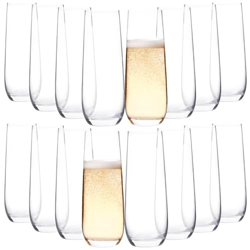 CZUMJJ Stemless Champagne Flutes Set of 16, 8 oz Clear Toasting Glasses, Mimosa glasses