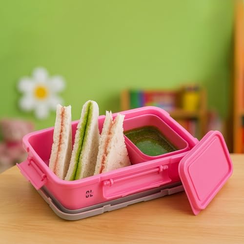 Image of Theme Design Lunch Box with Spoon & Fork and 1 Plastic Box | Leak Proof Compartment with Lock Mechanism | Microwave Dishwasher & Freezer Safe Lunch Box for Kids School Office Use