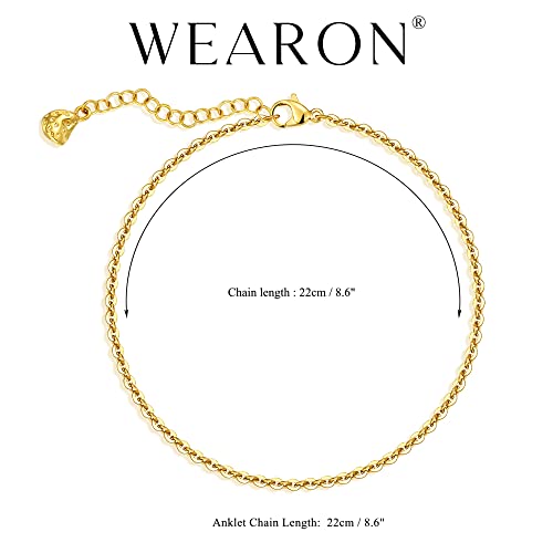 Wearon Gold Ankle Bracelets For Women 18K Gold Plated Anklet Cable Link Chain Anklet Summer Beach Foot Jewelry 2.5Mm #TOP3
