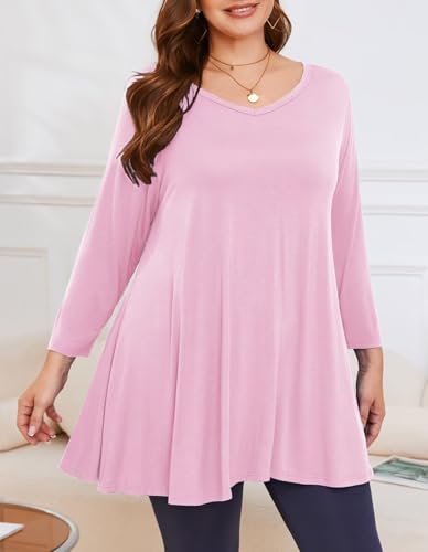 Image of LARACE Tunics 3 /4 Sleeve Plus Size Tops for Women V Neck Loose Fit Flowy Clothing for Leggings
