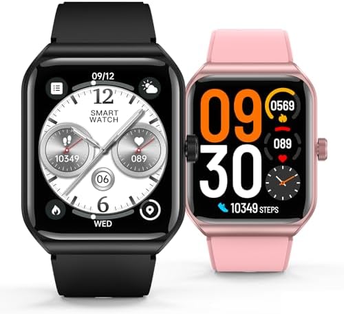 Valentines Couple Smart Watch for Men Women, Fitness Tracker with Bluetooth Call 1.91″ HD Touch Screen IP68 Waterproof 100+ Sports, Smartwatch with Heart Rate SpO2 Monitor Romantic Gifts Set of 2