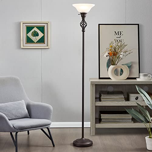 Rayinight Modern Torchiere Floor Lamp With White Swirl Glass Shade, Standing Lamp, 72-Inch Tall Pole Light For Living Room Bed Room,Bulb Included #TOP6