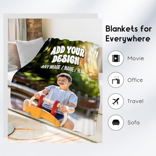 Custom Blanket with Picture Text Name - Personalized Photos Blankets Gift - 4 Sizes Soft Throws for Boys Teens Adults