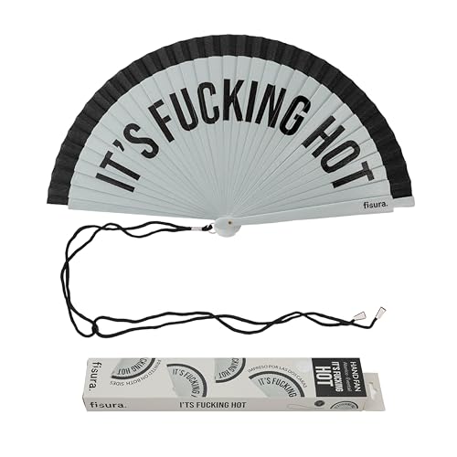 Fisura – Original Folding Handheld fan with the message “It’s f*cking hot”. Reversible Wooden Folding Fan, Modern and Colourful. Grey & Black Design, Hanger Included. Dimensions: 42.5 x 23 cm Fisura – Original Folding Handheld fan with the message “It’s f*cking hot”. Reversible Wooden Folding Fan, Modern and Colourful. Grey & Black Design, Hanger Included. Dimensions: 42.5 x 23 cm