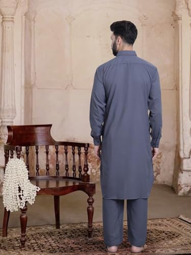 Image of SOJANYA Men's Cotton Silk Pathani Kurta Set with Wide Leg Straight Fit Salwar