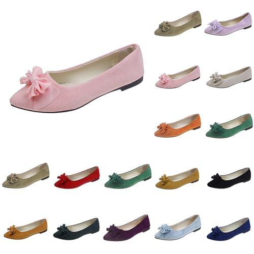 Ballerines plates classiques pour femme - Élégantes et confortables - Avec nœud - En daim synthétique souple - Chaussures à enfiler - Chaussures de bateau, Rose, 43...