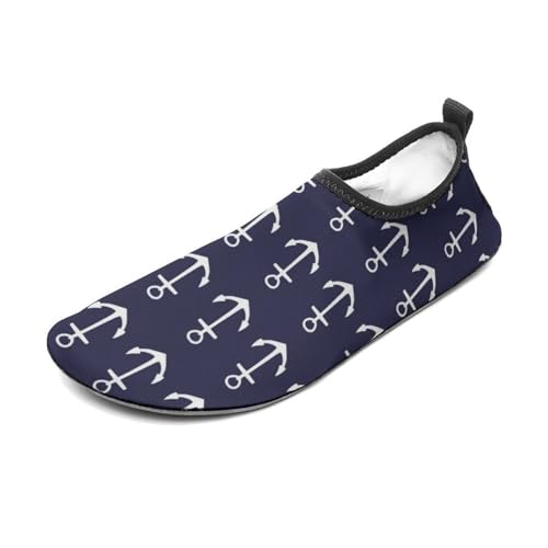 Nautical Navy Blue Anchor Water Shoes Quick-Dry Sports Barefoot Shoes Swim Shoes Slip-on for Beach Pool Yoga