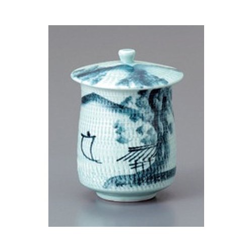 Sushi Teacup with Lid, Sushi Teacup, Tochili Sansui Sushi with Lid, 3.5 x 4.7 inches (9 x 12 cm), Ryokan, Restaurant, Commercial Use