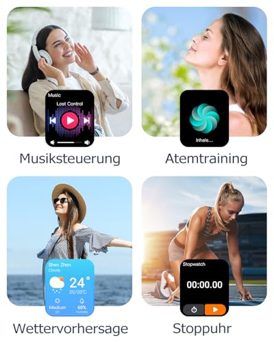 GRV Smartwatch für Damen Herren mit Telefonfunktion,Fitnessuhr mit Pulsmesser SpO2 Schlafmonitor...