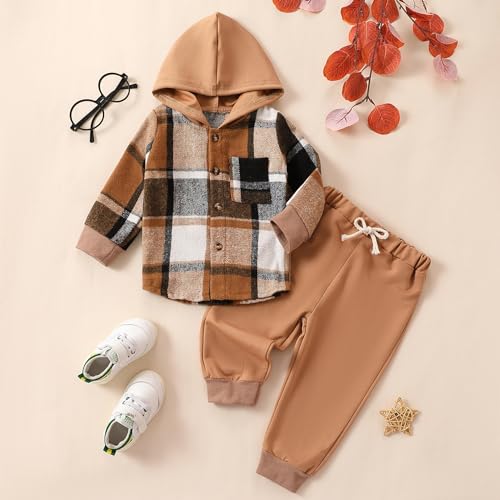 Douhoow Toddler Unisex Baby Clothes Boys Girls Flannel Shirt Tops Plaid Hoodie Sweatshirt + Sweatpants Fall Winter Outfits2