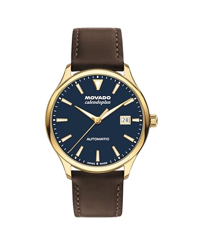 Movado Heritage Calendoplan Men's Watch - Swiss Automatic, Self-Winding, Leather Strap - Classic, Modern Luxury Fashion Timepiece for Him - 40mm