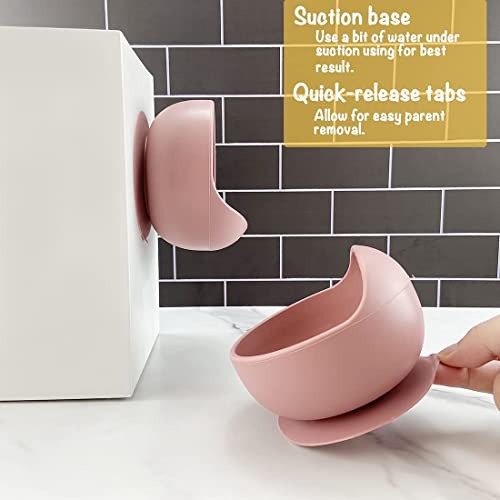 Image of Xacton Baby Feeding Bowl & Wood Solid Handle Spoon I Silicone Unbreakable Non-Slip Suction Base Design I BPA Free, Dishwasher, Freezer & Microwave Safe I Feeding Kit for Infants & Toddler (Pink)