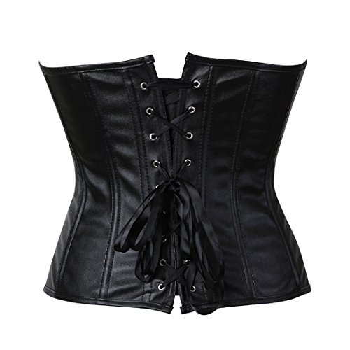 Kranchungel Women's Punk Rock Faux Leather Corset Retro Goth Waist Cincher Basque Bustier Large Black #TOP3