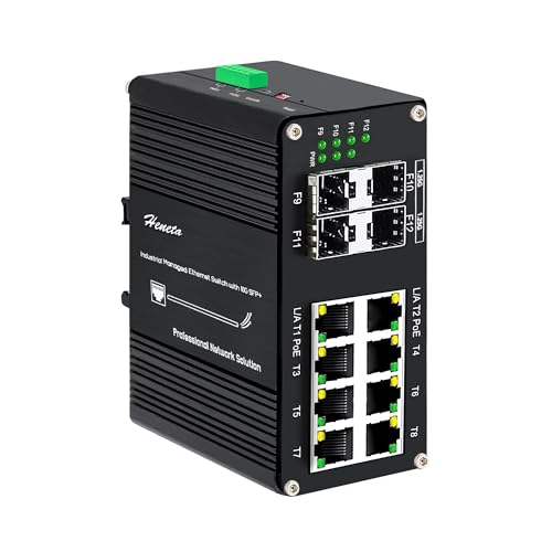 Image of Industrial L2+ 12 Port Gigabit Managed PoE Ethernet Switch,Hardened Fiber Network Switch,8 PoE Port @240W + 4 1000Base-X SFP Fiber,IEEE 802.3af /at, DC48~57V Input, Din-Rail, QoS, VLAN, IGMP