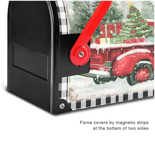 Image of Merry Christmas Truck Tree Magnetic Mailbox Cover Large Size Winter Snowman Buffalo Plaid Mailbox Covers Standard Size Garden Yard Post Wraps Mail Box Cover Outdoor Decorations 25 inch L x 21 inch W