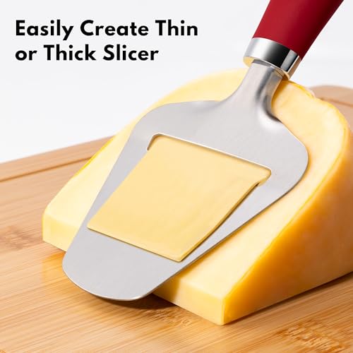 Image of Rainspire Upgraded Non-Stick Cheese Slicers for Block Cheese Multi-Functional Cheese Cutter for Mozzarella, Cheddar, Gruyere Charcuterie Accessories Dishwasher Safe Kitchen Tools, Red