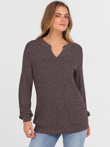 ANRABESS Womens Long Sleeve Shirts Fall Lightweight V Neck Sweater Tops Dressy Casual Loose Fit Tunic 2025 Fashion Clothes3