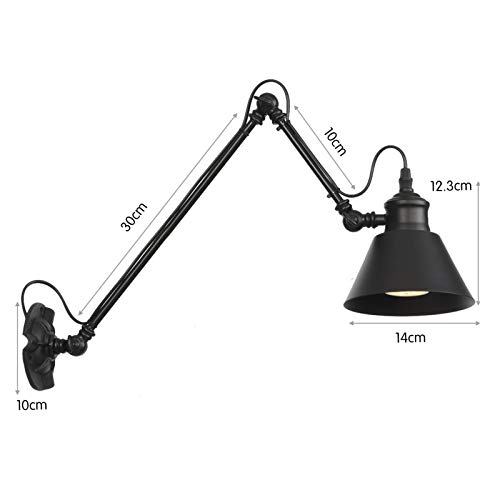Aplique de pared negro con brazo oscilante interruptor y base E27 2