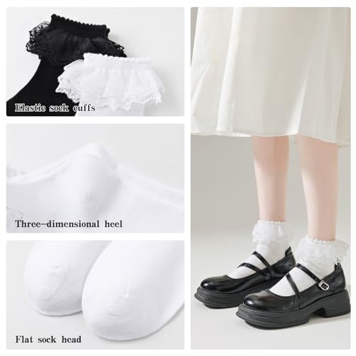 Lace Ruffle Frilly Socks for Women, Lace Ankle Socks with Double Layer Lace3