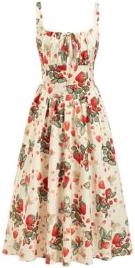 CIDER Women's Strawberry Floral Maxi Dress Sleeveless Square Neck...