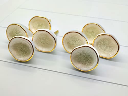Lot de 8 boutons en céramique pour tiroirs, armoires et placards Motif récif blanc et doré Cover