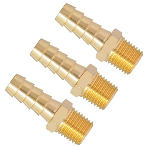 SUNGATOR 3-Pack 3/8 Inch Barb × 1/4 Inch NPT Hose Barb Fittings, Brass Air Hose Pipe Adapter, 3/8