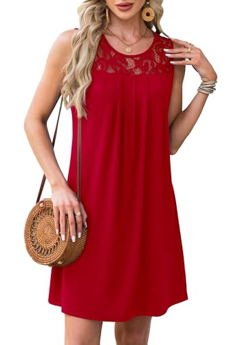 Image of BKRIVE Womens Lightweight Sleeveless Summer Dresses | Lace Yoke Neckline, Figure-Flattering for All Shapes - Ideal Beach Cover-Up & Hot-Weather Travel Essential