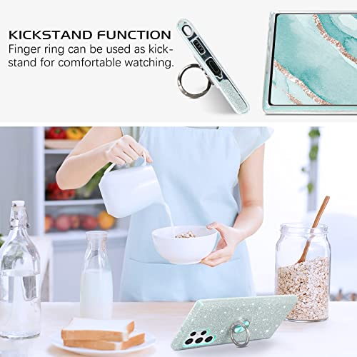 Domaver Galaxy S22 Ultra Case Samsung S22 Ultra Case Glitter Bling Sparkly With Rotating Ring Kickstand Soft Tpu Cover And Hard Pc Protective Cases- Mint Green #TOP2