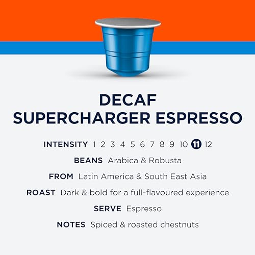 CafePod Espresso Decaf Coffee Pods - Compatible with Nespresso Coffee Machine, Intensity 12 with Rich Caramelised Chestnut Notes - Rainforest Alliance Sourced - Decaf Supercharger Espresso 60 Capsules