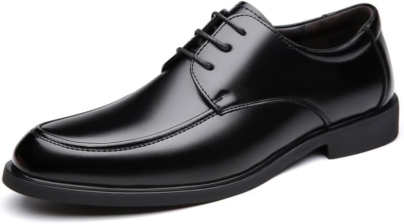 Dress Shoes for Men Lace Up Round Toe Vegan Leather Apron Toe Derby Shoes Block Heel Slip Resistant Low Top Prom