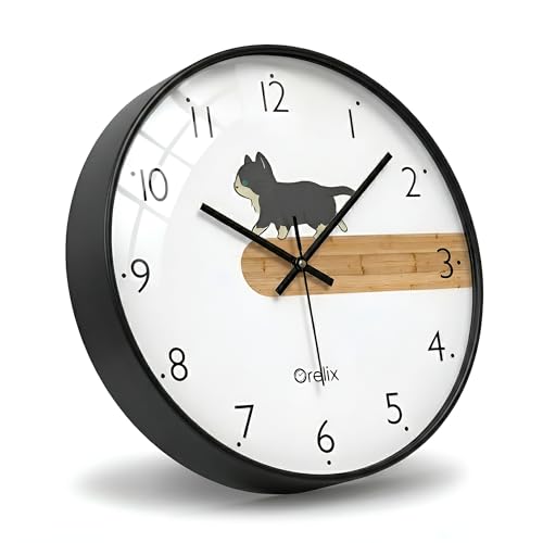 Image of Cute Cat Wall Clock for Home Decor Non-Ticking Silent Wall Clock | Modern Wall Watch for Hall, Living Room, Office & Bedroom | Fancy Wall Clocks for Kids Room | Round Easy-to-Read Wall Watch