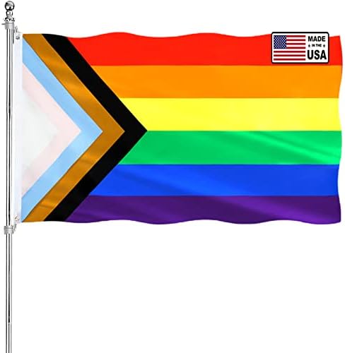 Progress Pride Flag 3x5 Outdoor Rainbow Gay Flags Vibrant Colors Rainbow Flag 100% Polyester Fiber with 2 Brass Grommets
