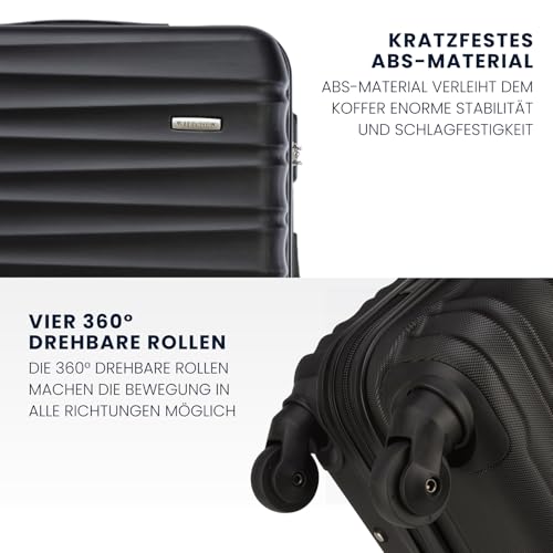 WITTCHEN Reisekoffer Groß Rollkoffer Trolley Großer Koffer Check-In Gepäck Hartschale aus ABS 4 Spinner-Rollen Zahlenschloss Groove Line Größe L schwarz Lufthansa/Eurowings/Ryanair