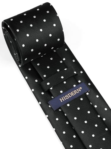 Image of HISDERN Polka Dot Ties for Men Classic Silk Ties and Pocket Square Formal Business Necktie Handkerchief Wedding Party