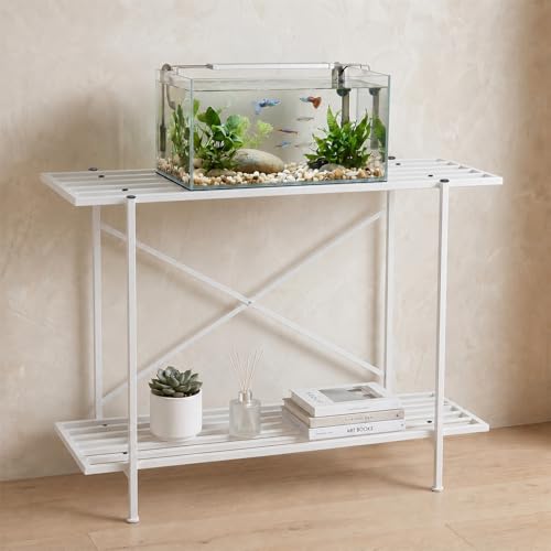 Image of Amazon Basics 2-Tier Fish Tank Stand | Heavy-Duty Metal Aquarium Rack | Adjustable Feet | Multi-Purpose Storage Shelf | Rust-Resistant Powder Coated Finish | Easy Assembly | White | 88L x 29W x 74H cm