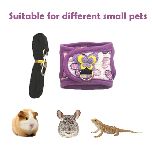 Image of 2 Pack Guinea Pig Harness and Leash, Adjustable Anti-Escape Vest for Guinea Pigs, Rats, Ferrets, Chinchillas,Lizards, Squirrels, Comfortable Harnesses for Outdoor Walking(Purple&Red,M)