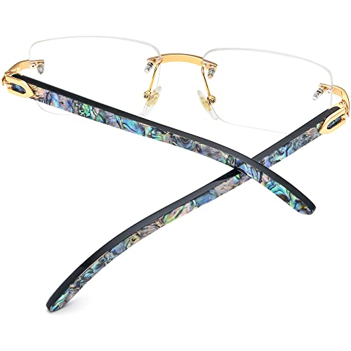 Image of HEPIDEM 100% Really Buffalo Horn Mussel Shell Rimless Eyeglass Frame 908