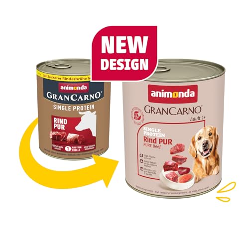 animonda GranCarno Hunde Nassfutter Single Protein Rind pur (6 x 800g), getreidefreies Hundenassfutter ohne Zucker, für ausgewachsene Hunde, mit frischem Rindfleisch und Innereien