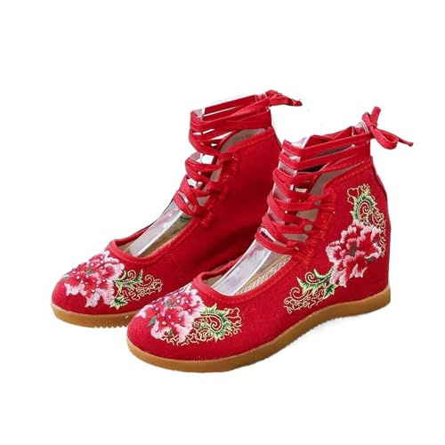 Escarpins vintage en toile brodée pour femme avec talon compensé caché et sangle